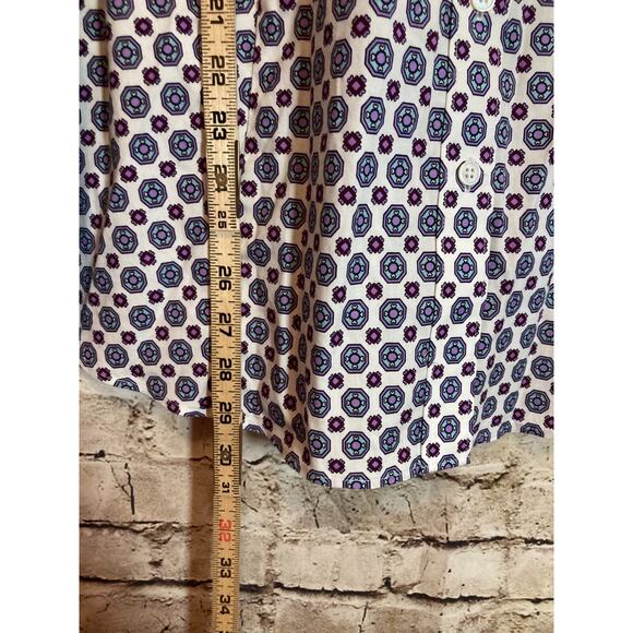 Talbots Top Womens 22W Blue & Purple Medallion Print Non Iron Button Up Plus - Picture 9 of 13